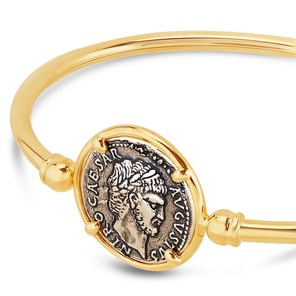 Sterling Silver and Yellow Gold Plated Coin Ladies Bangle image number 1