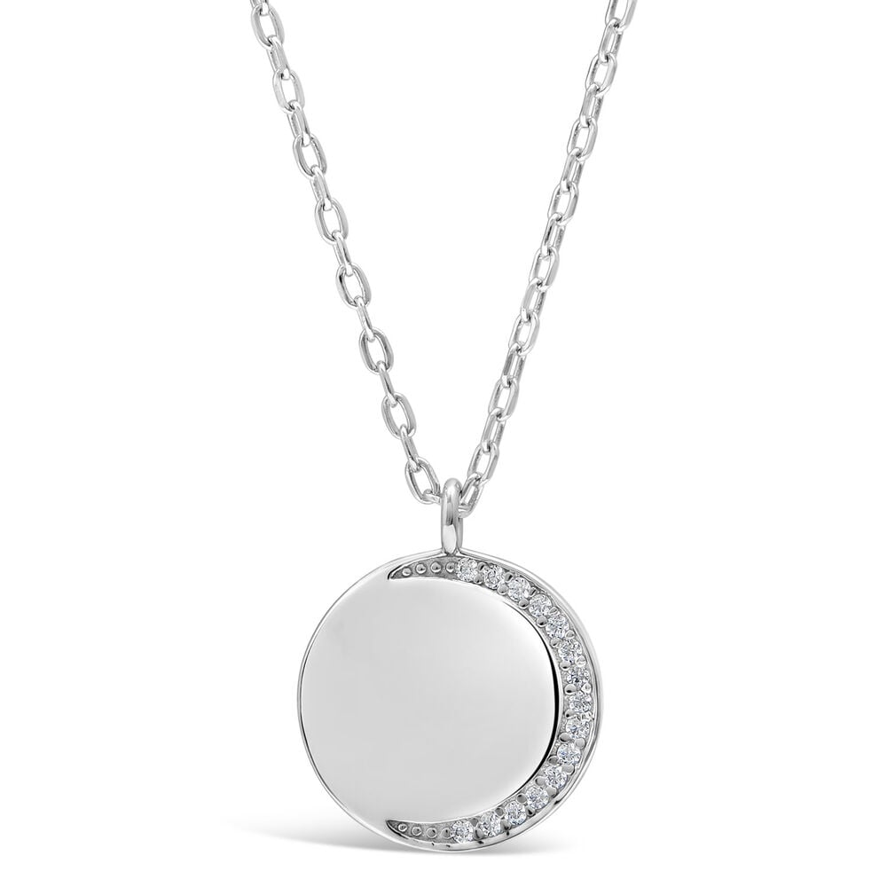 Sterling Silver Cubic Zirconia Half Moon Disc Pendant (Chain Included) image number 0