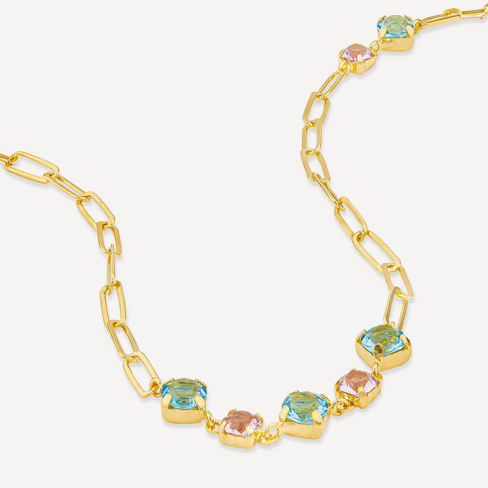 Silver & Yellow Gold Plated Coloured Stones Stationed Paperlink Necklet image number 3