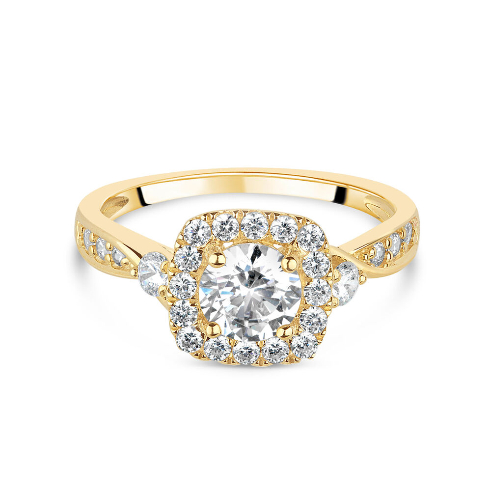9ct Yellow Gold Cubic Zirconia Square Halo Twist Ring image number 4