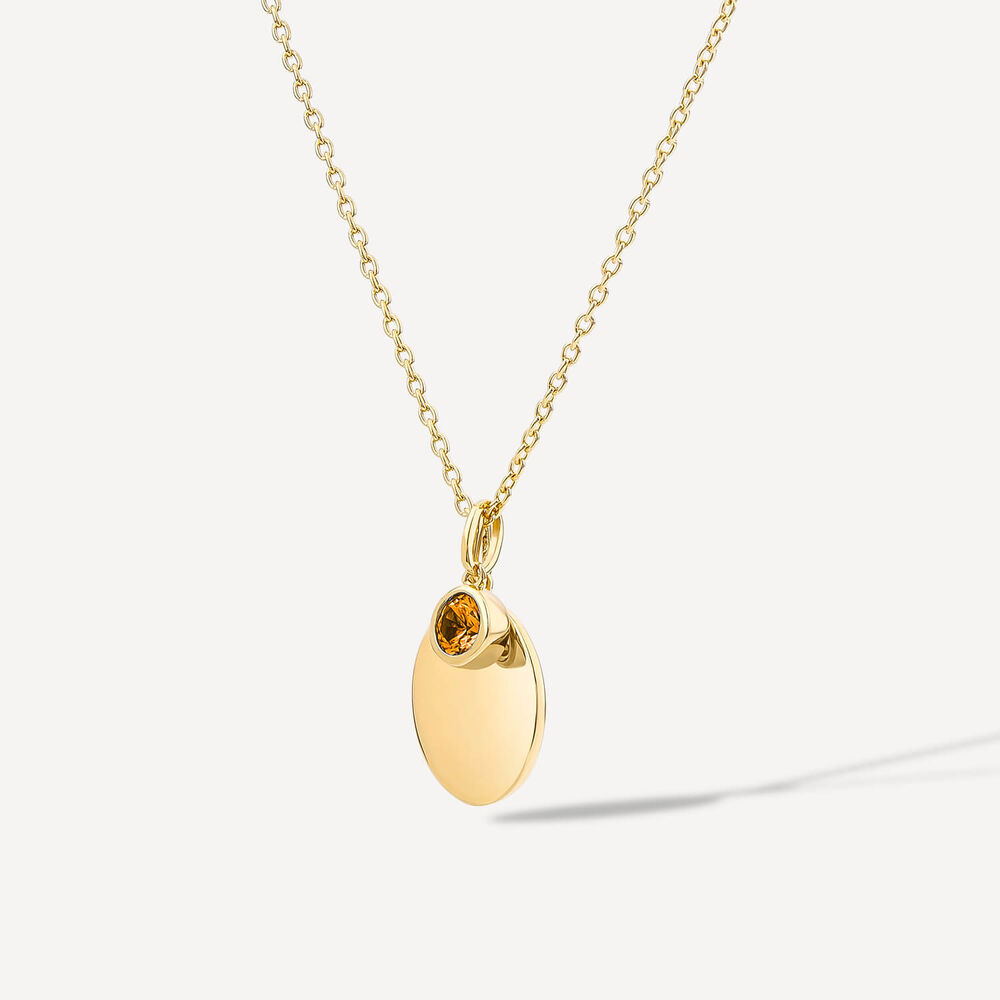 Yellow Gold Plated Sterling Silver November Birthstone Citrine Disc Pendant