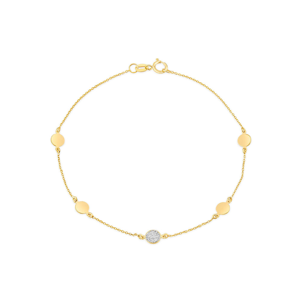 9ct Yellow Gold Glitter & Polished Round Disc Chain Bracelet