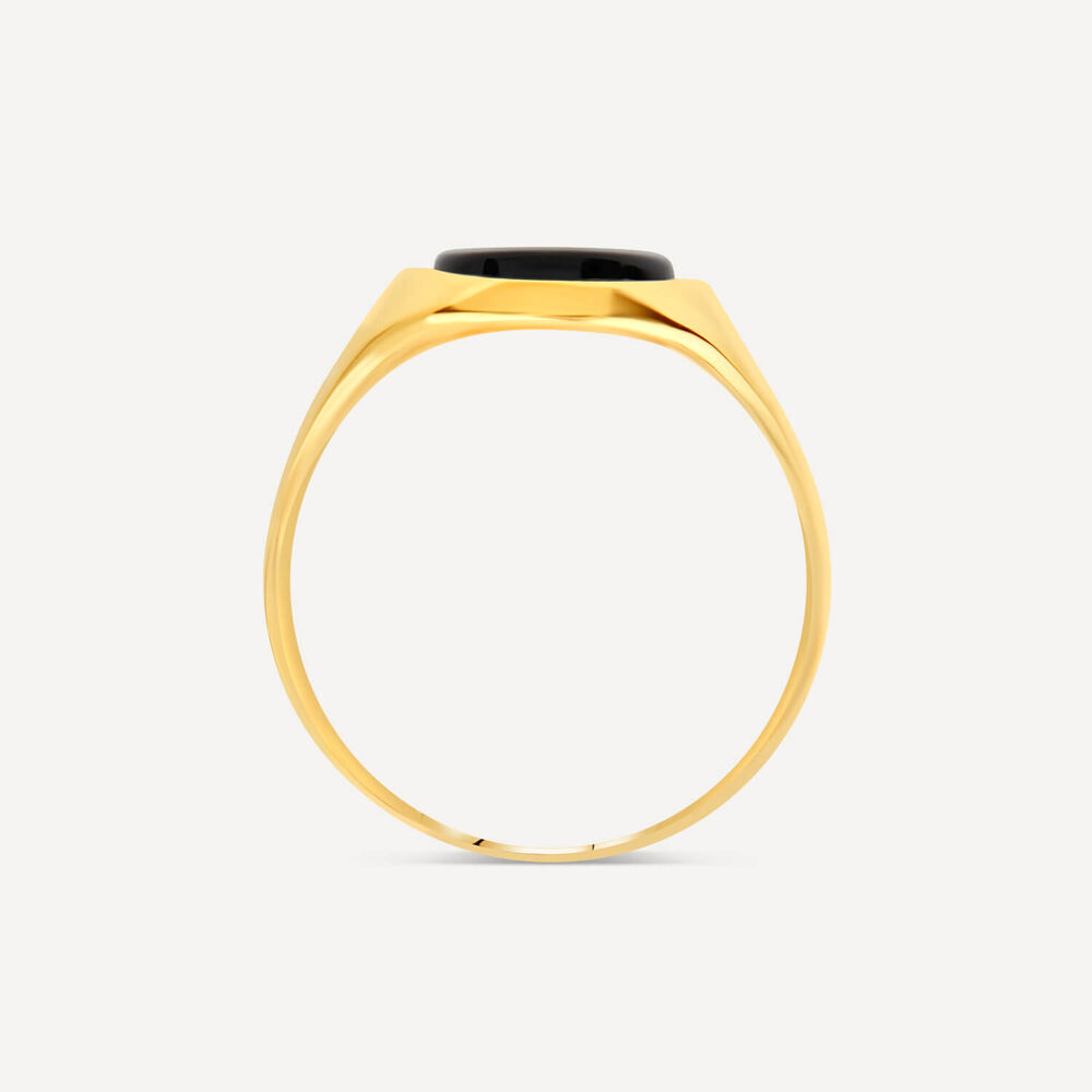 9ct Yellow Gold Men's Oval Onyx Signet Ring image number 3