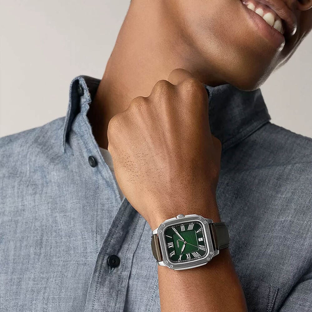 Fossil Crosby 42mm Green Dial Brown Leather Strap Watch image number 4