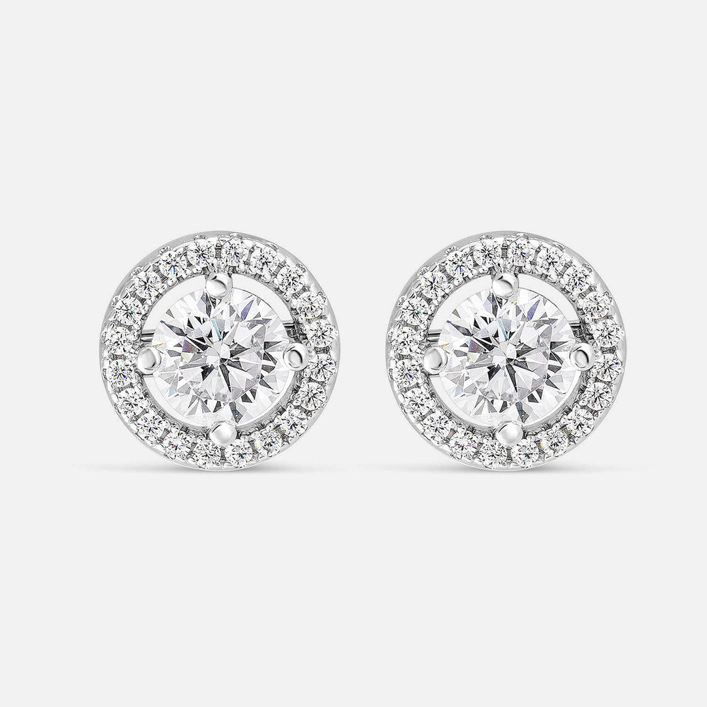 Sterling Silver Cubic Zirconia Halo Stud Earrings