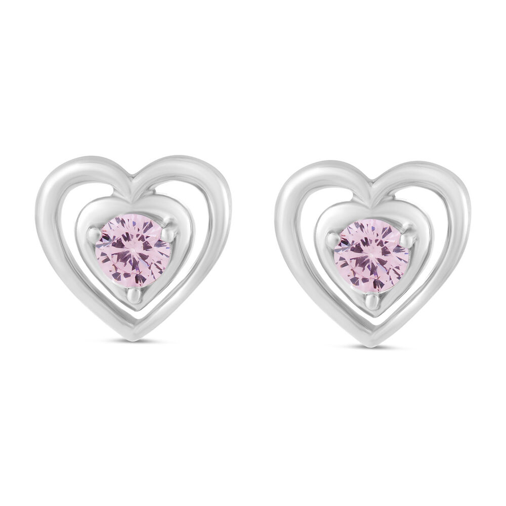 Little Treasure Sterling Silver Pink Crystal Heart Stud Earrings image number 0