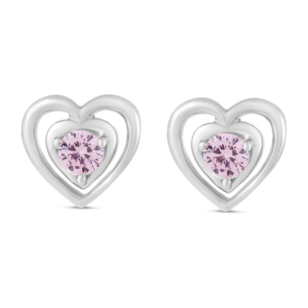 Little Treasure Sterling Silver Pink Crystal Heart Stud Earrings