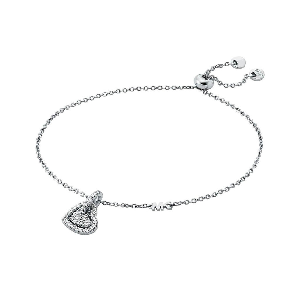 Michael Kors Love Cubic Zirconia Heart Pendant Rhodium Plated Bracelet image number 0