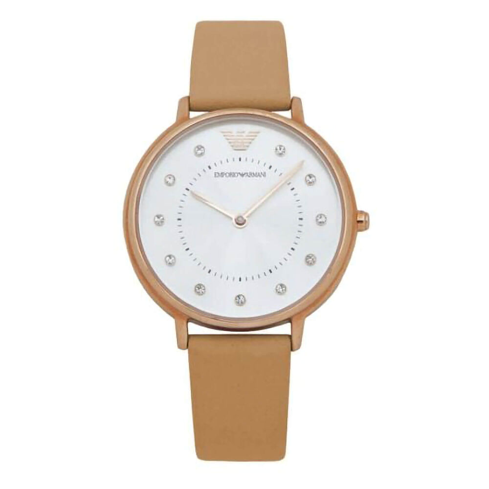 Emporio Armani Classic Crystals Silver Dial Black Leather Strap Watch for Women - AR11660