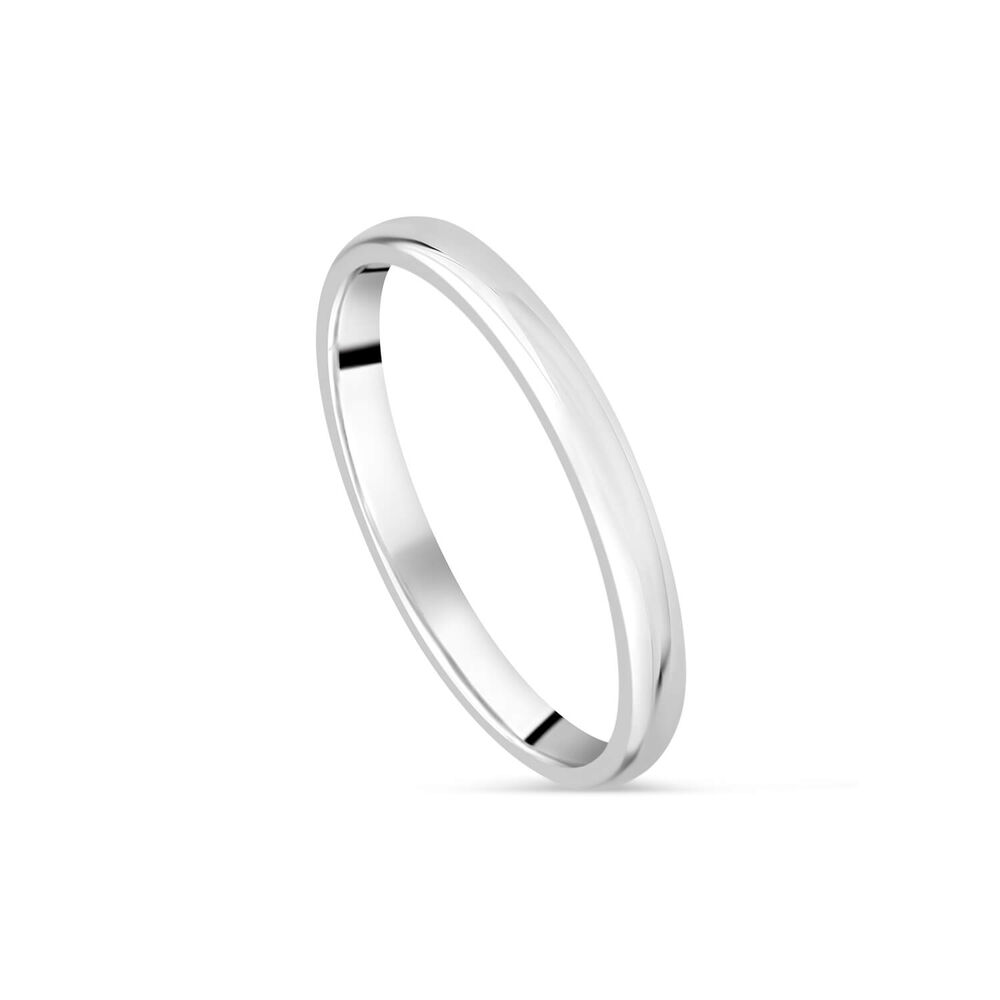 18ct White Gold 2mm Plain D-Shape Wedding Ring image number 0