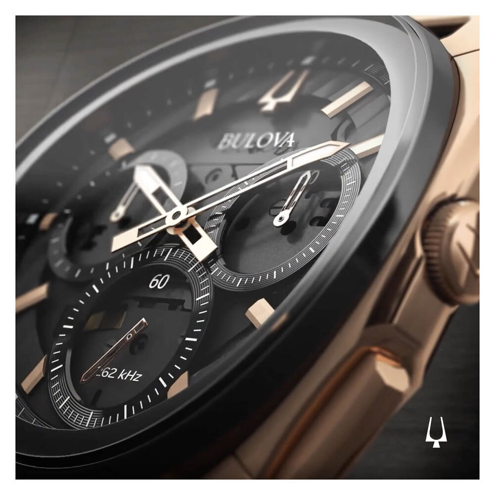 Bulova Curv Quartz Rose Gold PVD and Black Rubber Strap Men's Watch image number 5