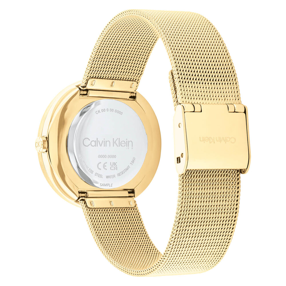 Calvin Klein Sculptural Twisted Bezel 34mm White Dial Yellow Gold Bracelet Watch