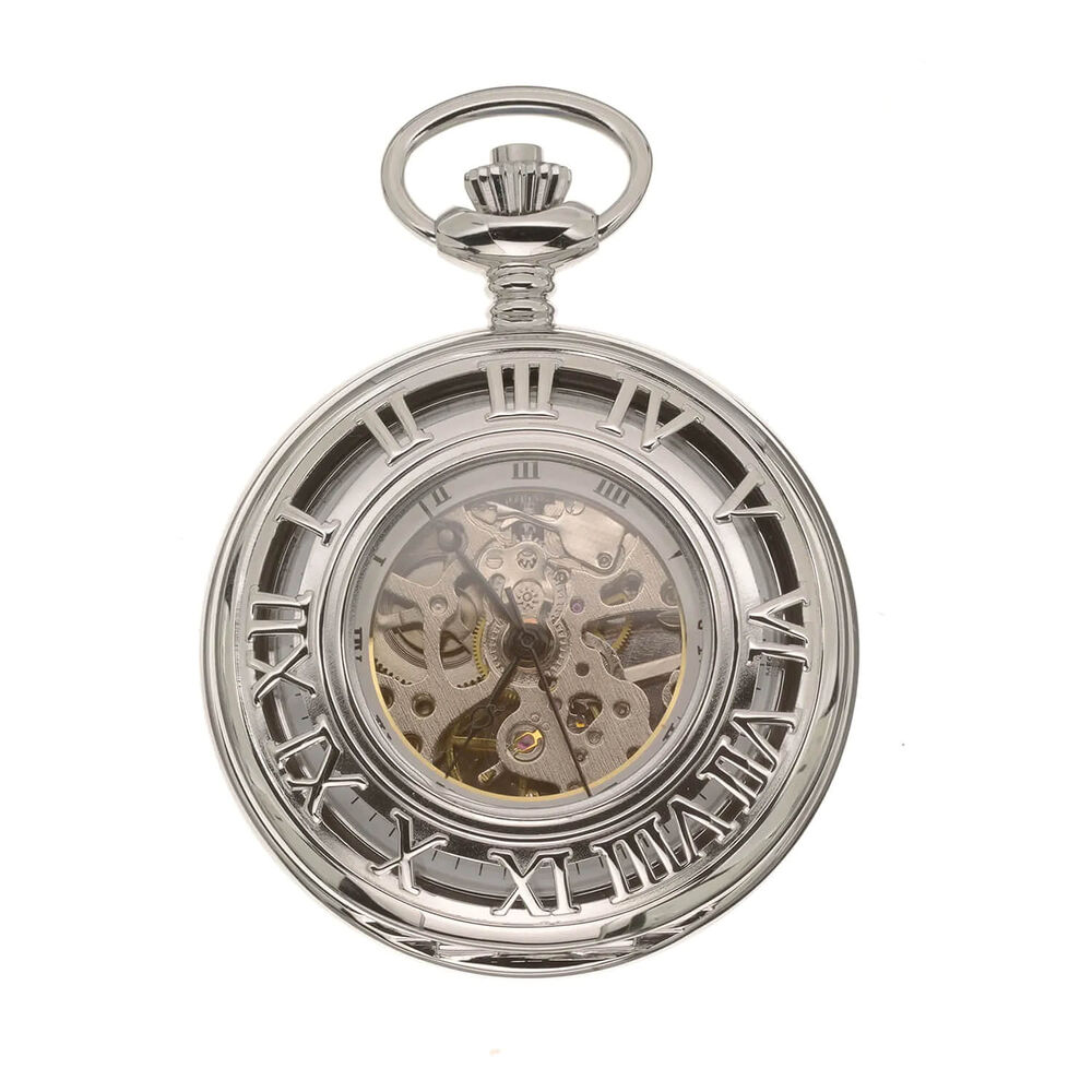 Mount Royal Half Hunter Skeleton Dial Silver Plated Open Roman Numerals Pocket Watch