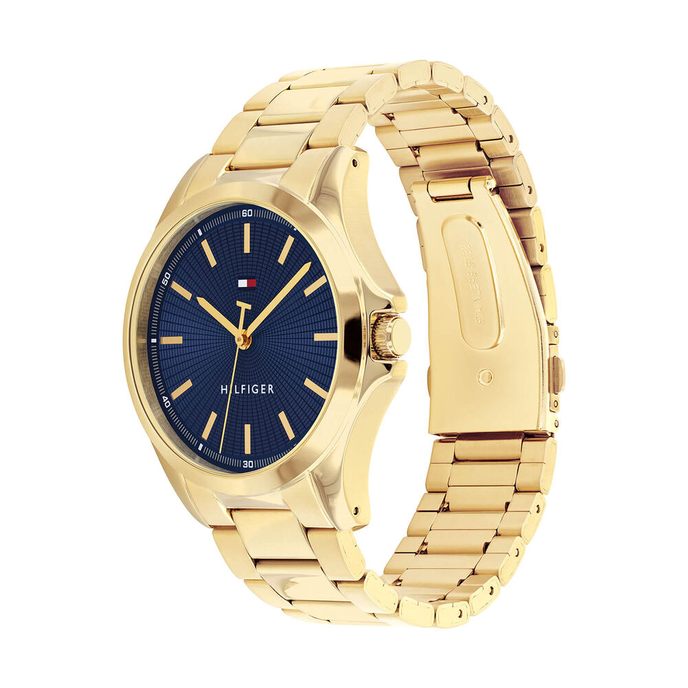 Tommy Hilfiger 43mm Blue Dial Gold Tone Stainless Steel Bracelet Watch image number 1