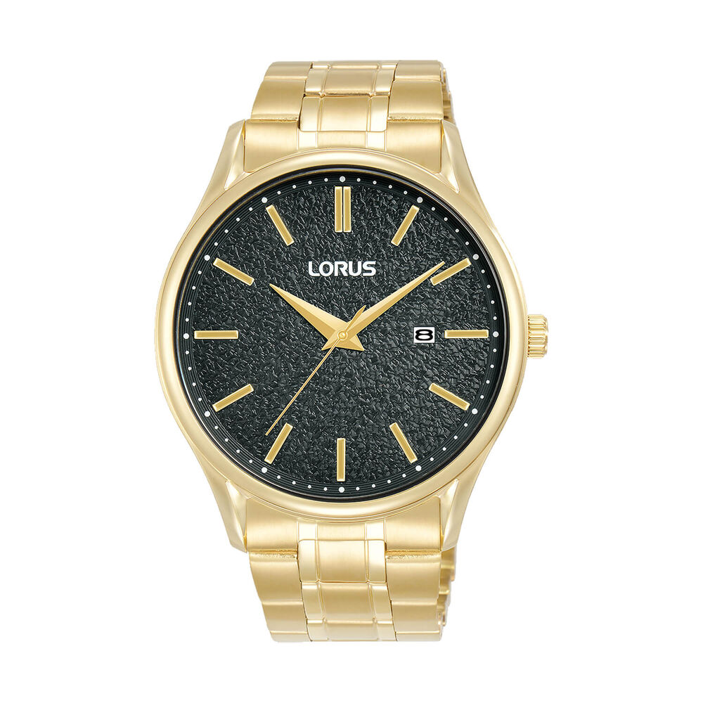 Lorus Black Moon 42mm Black Dial Yellow Gold Tone Steel Bracelet Watch