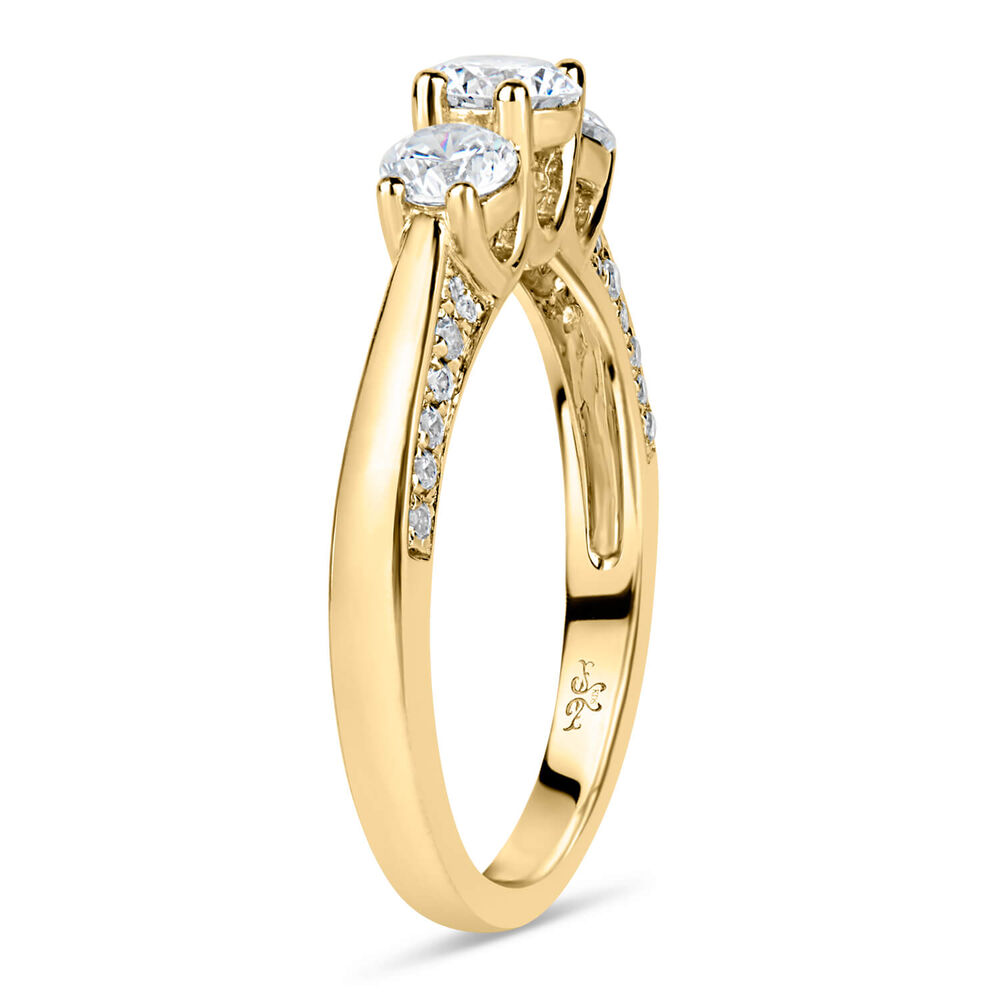 Kathy De Stafford 18ct Yellow Gold ''Mia'' 3 Stone Diamond & Diamond On Facing 0.88ct Ring image number 3