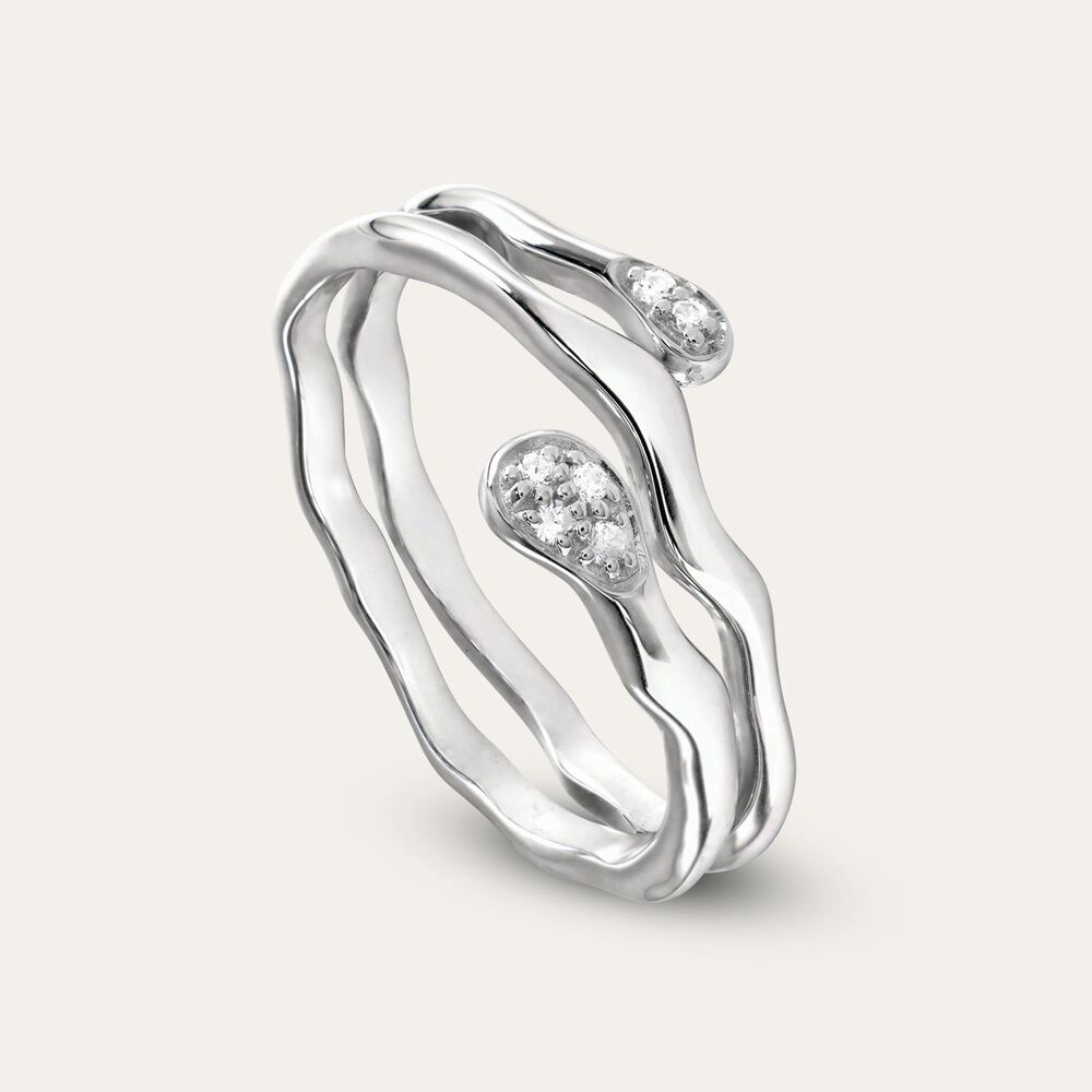 Sterling Silver Three Strand Pave Cubic Zirconia Tip Ring