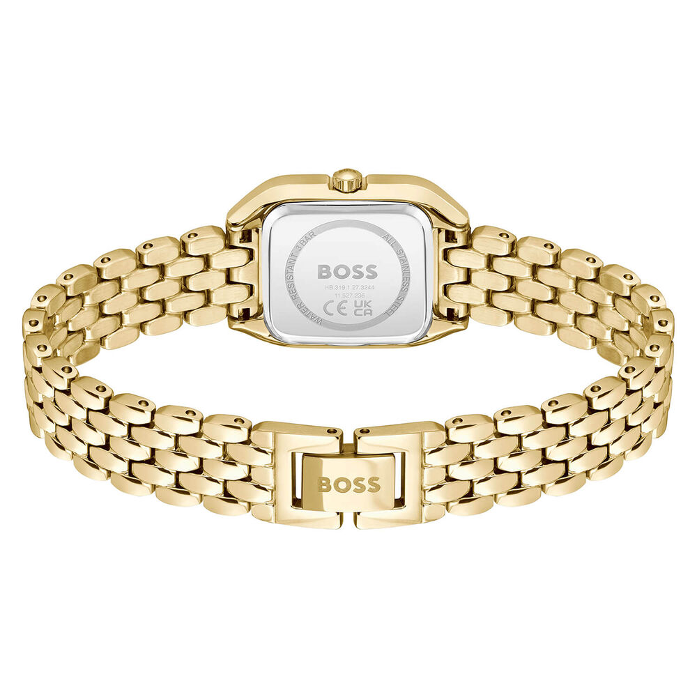 BOSS Mae Petite 22mm Square Silver Dial Gold Tone Steel Bracelet Watch image number 2