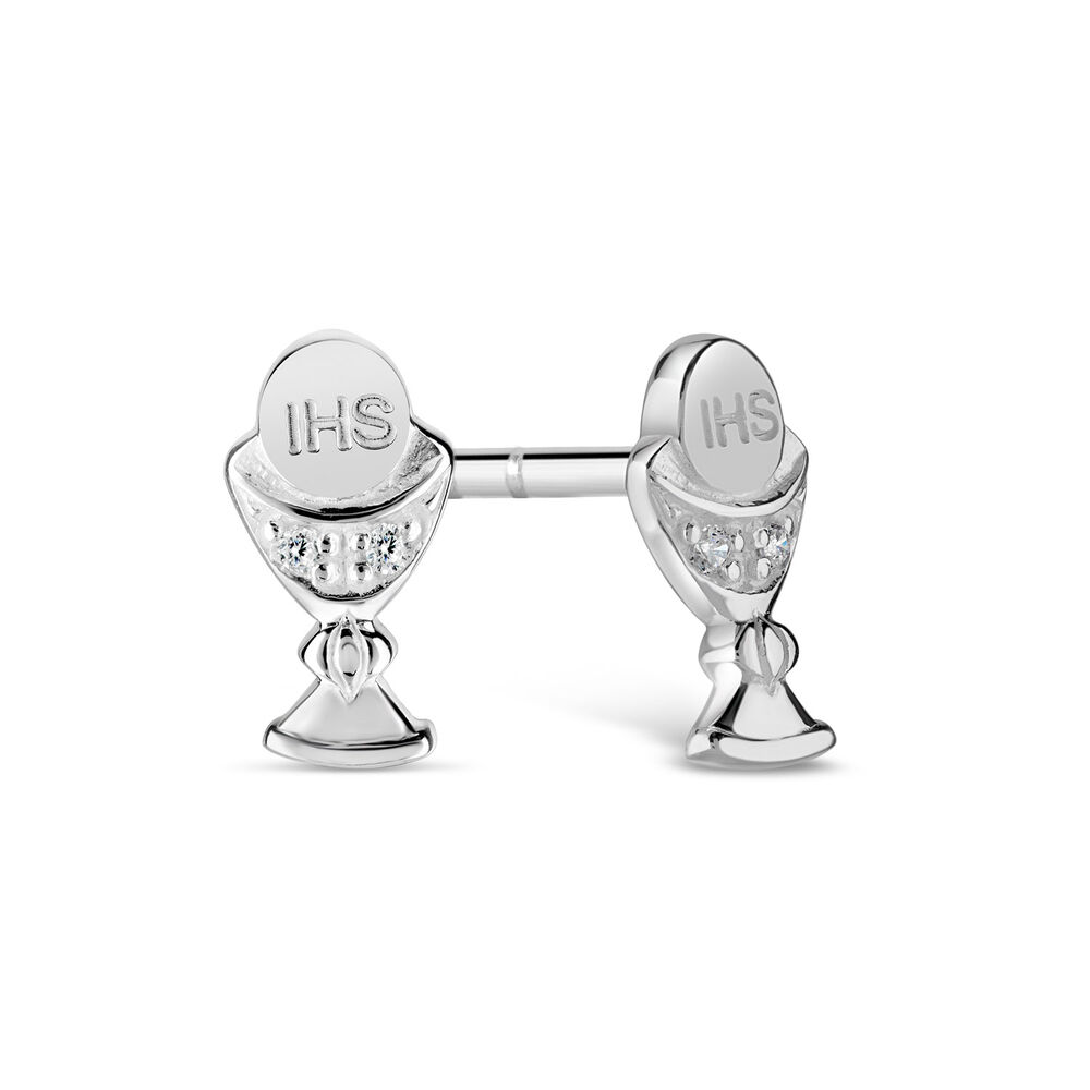 Sterling Silver and Cubic Zirconia Chalice Earrings image number 1