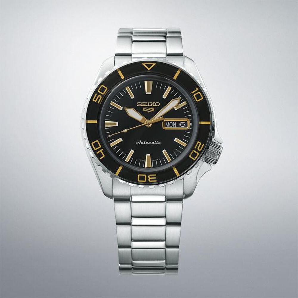 Seiko 5 Sports SKX-SNZH5 Blacktone Redux 42mm Black Dial Steel Bracelet Watch image number 6