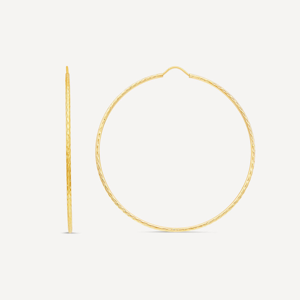 9ct Yellow Gold Diamond Cut 50mm Hoop Earrings image number 1