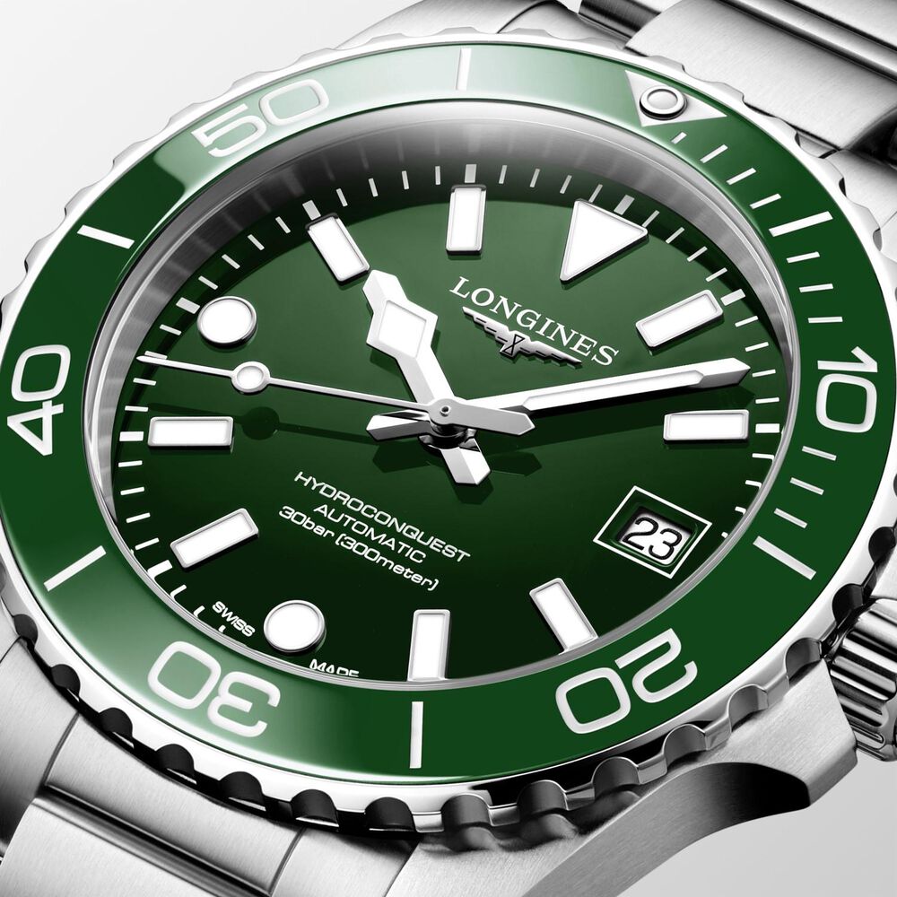 Longines HydroConquest 39mm Green Dial & Bezel Steel Bracelet Watch