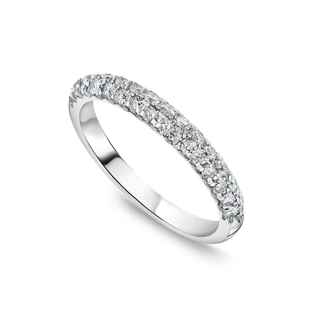 18ct White Gold 2 Row Pave 0.50ct Diamond Wedding Ring