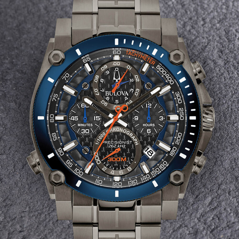 Bulova Precisionist 46.5mm Steel Case Bracelet Black Dial Watch image number 3
