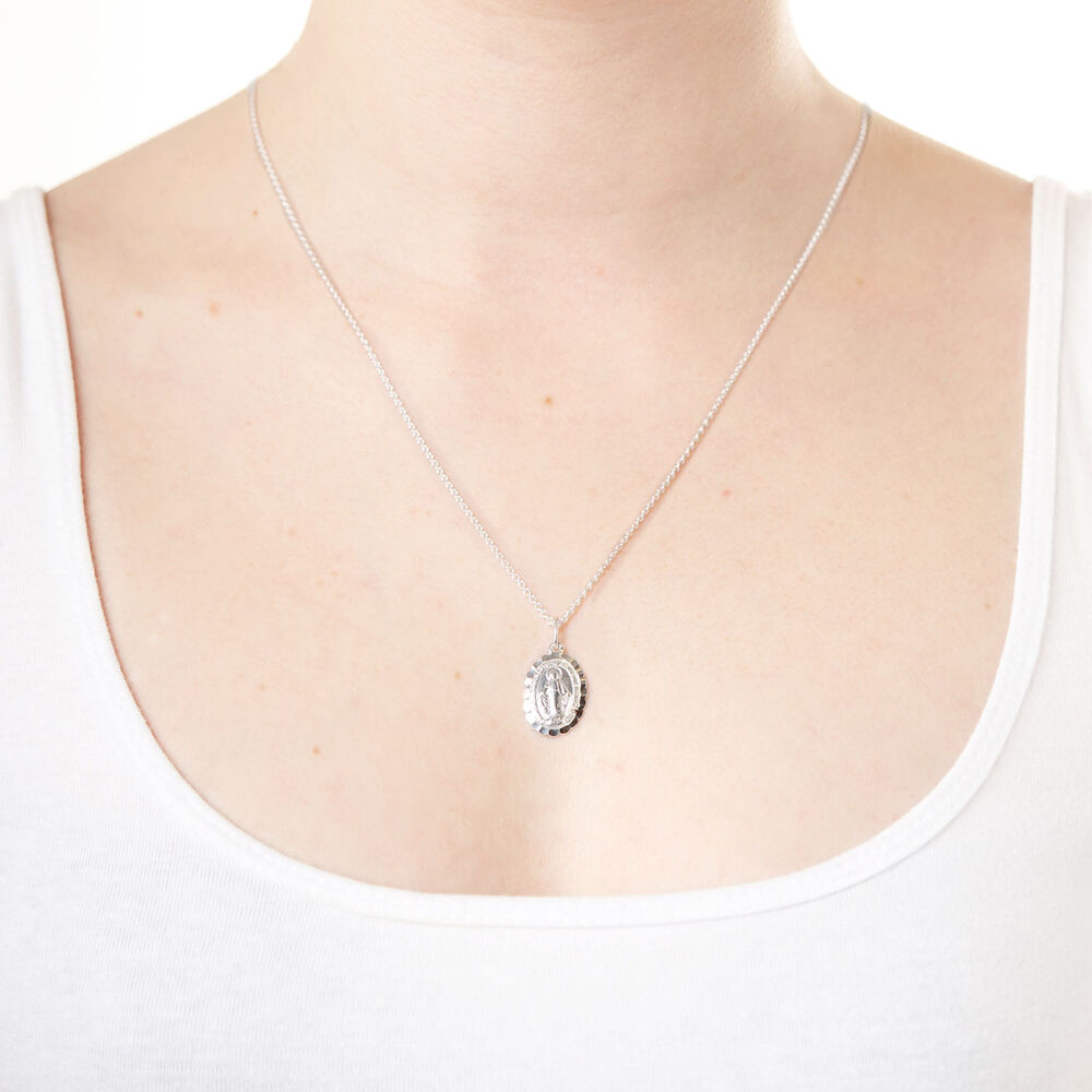 Sterling Silver Oval Frill Miraculous Medal (Chain Included) image number 3