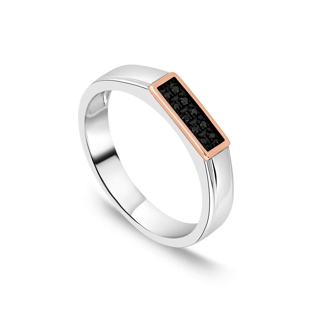 9ct White Gold & Rose Gold Black Diamond Set Ring image number 0