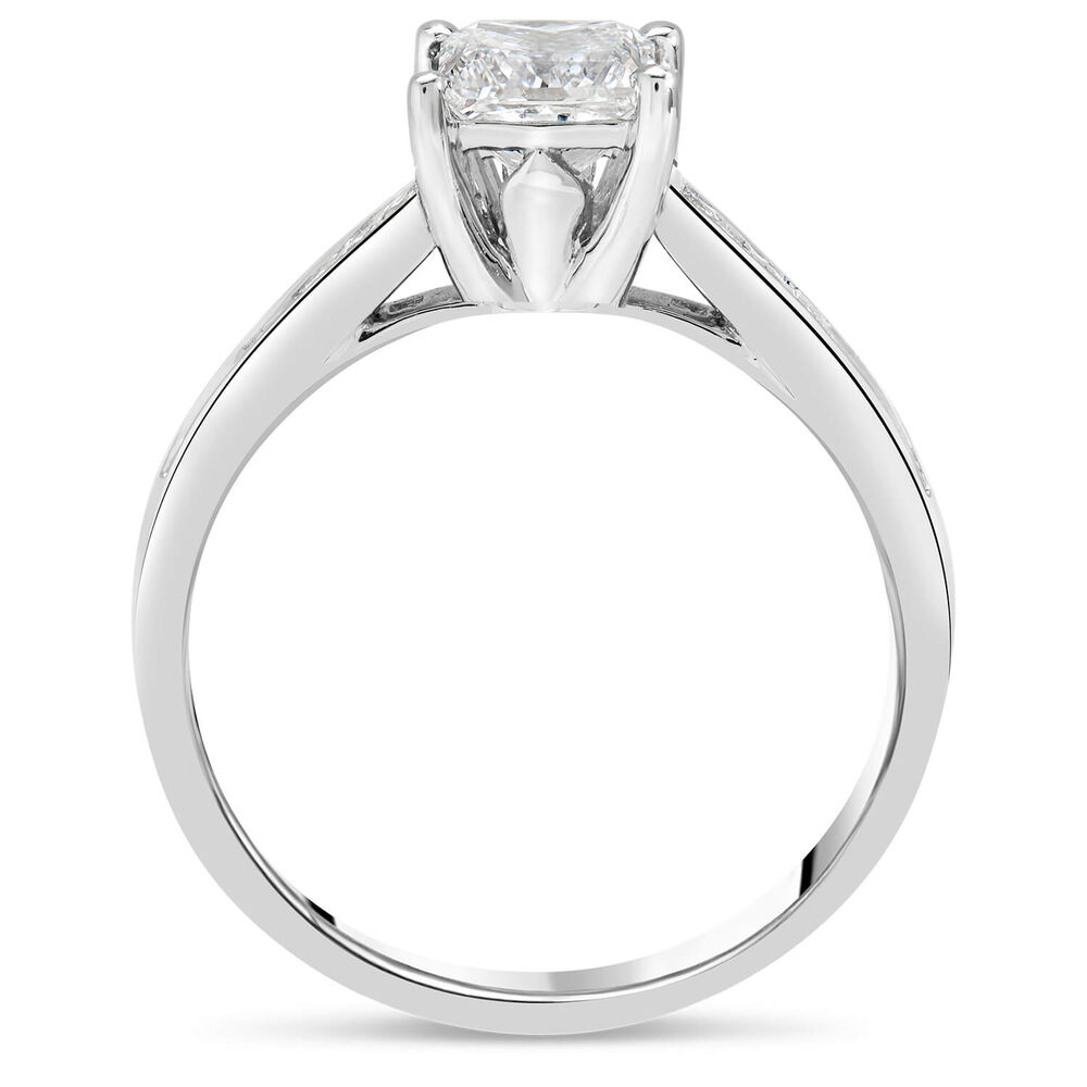 18ct White Gold Tulip Setting Princess Cut Solid With 1 Carat Diamond Set Shoulders Ring image number 2