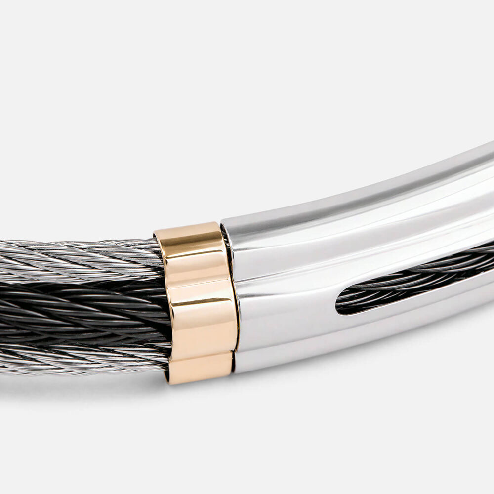 Stainless Steel Black PVD Wire & 14ct Gold Accent Bracelet