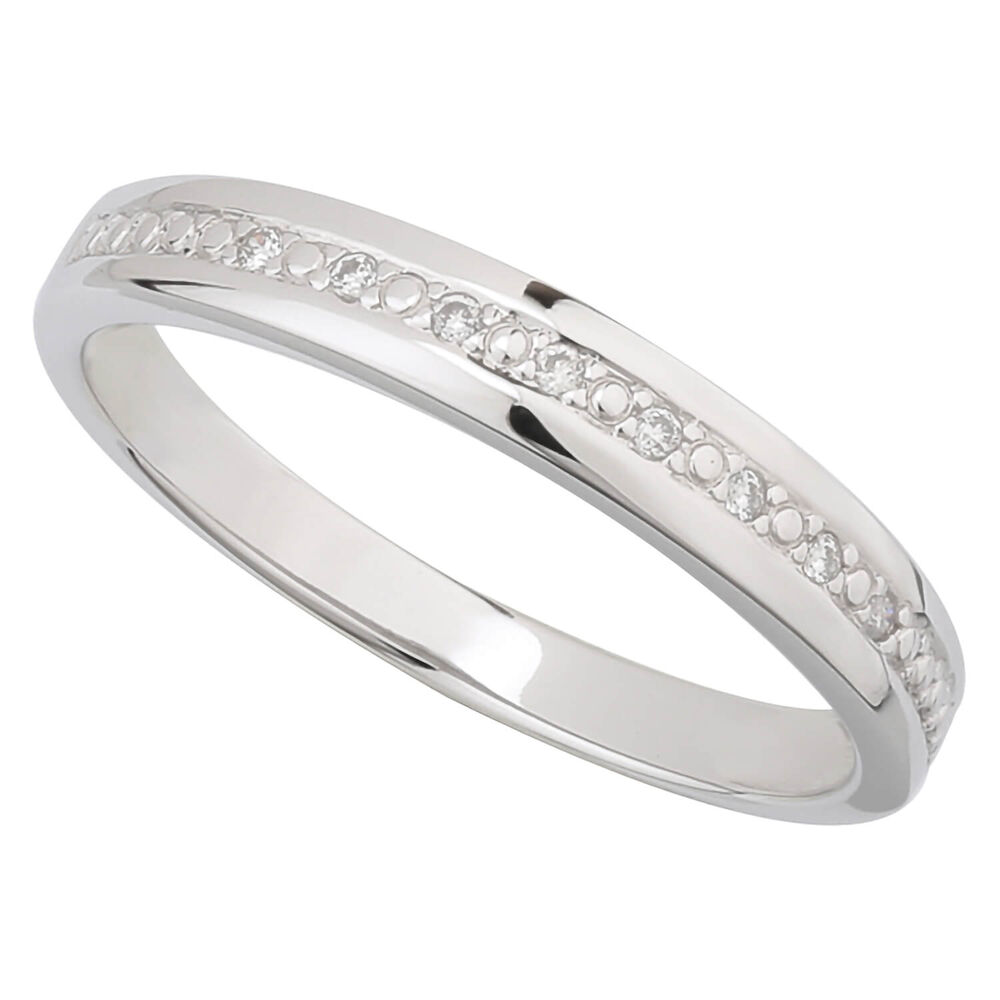 Ladies 9ct White Gold Diamond And Illusion 3mm Wedding Band .04ct image number 0