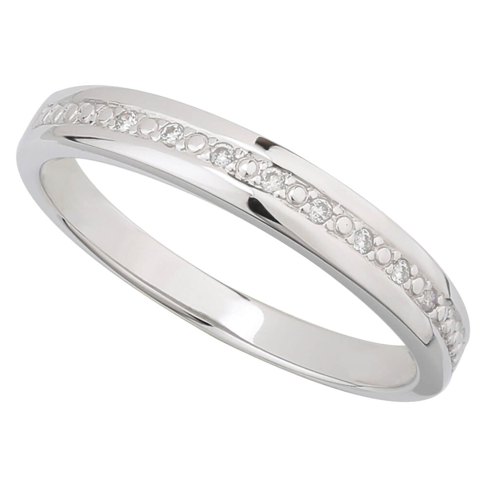 Ladies 9ct White Gold Diamond And Illusion 3mm Wedding Band .04ct