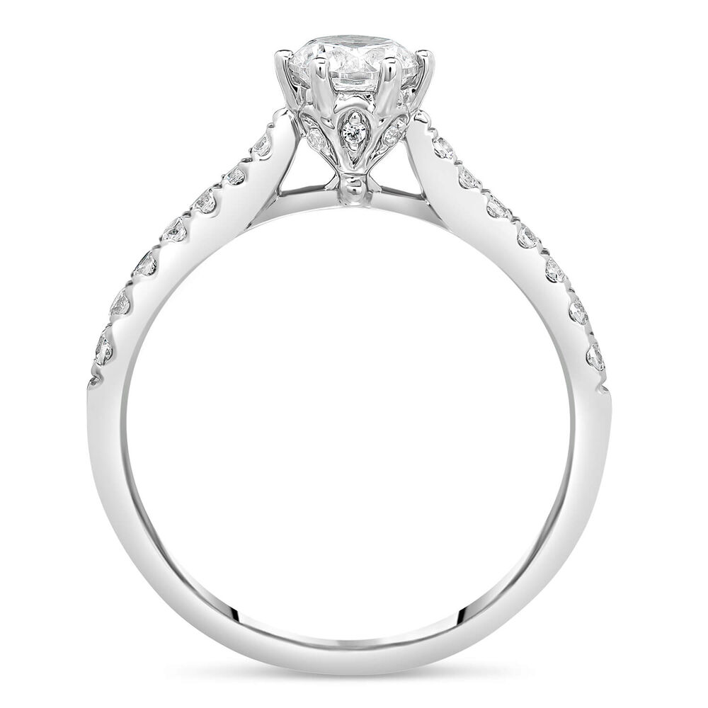 Kathy De Stafford 18ct White Gold ''Sasha'' Diamond 6 Claw Solitaire & Pave Shoulders 0.75ct Ring image number 2