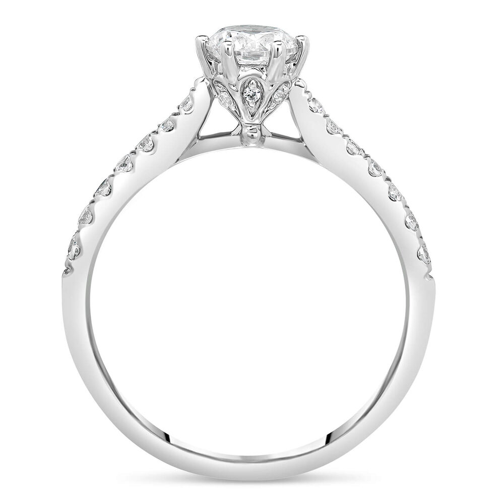 Kathy De Stafford 18ct White Gold ''Sasha'' Diamond 6 Claw Solitaire & Pave Shoulders 0.75ct Ring image number 2