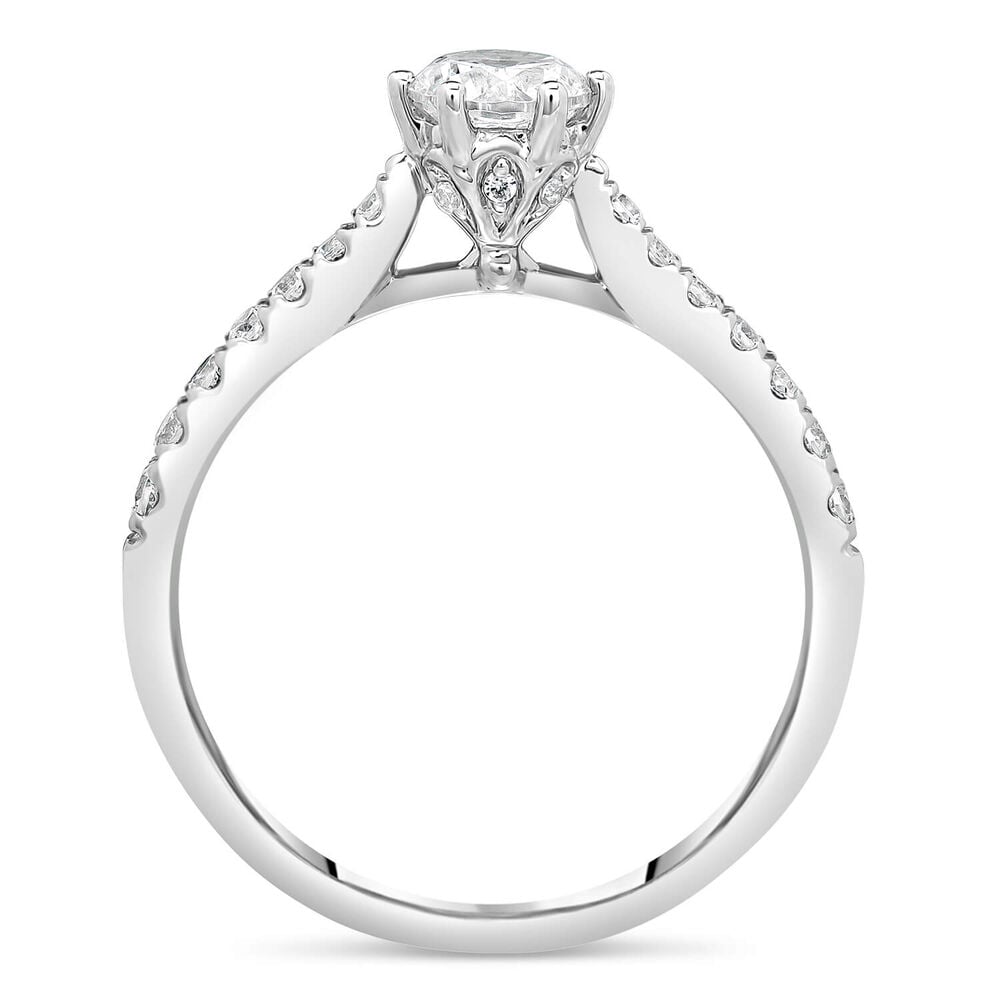 Kathy De Stafford 18ct White Gold ''Sasha'' Diamond 6 Claw Solitaire & Pave Shoulders 0.75ct Ring image number 2