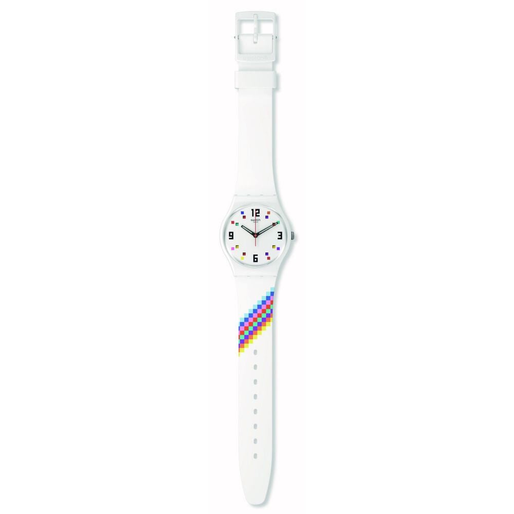 Swatch Merry-Go-Round Squares 34mm White Dial White Strap Watch image number 1