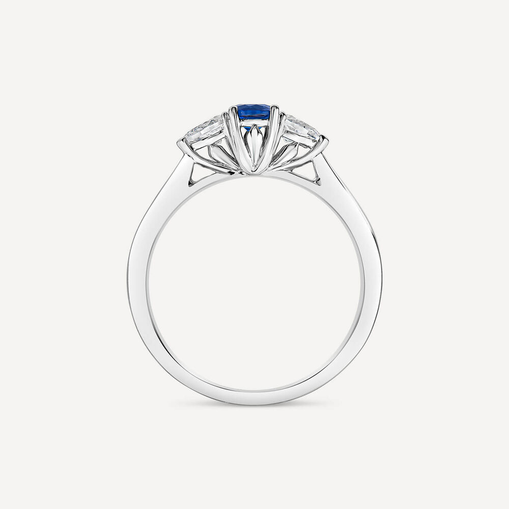 18ct White Gold Sapphire Centre & 0.50ct 3 Diamonds Tulip Setting Ring image number 3