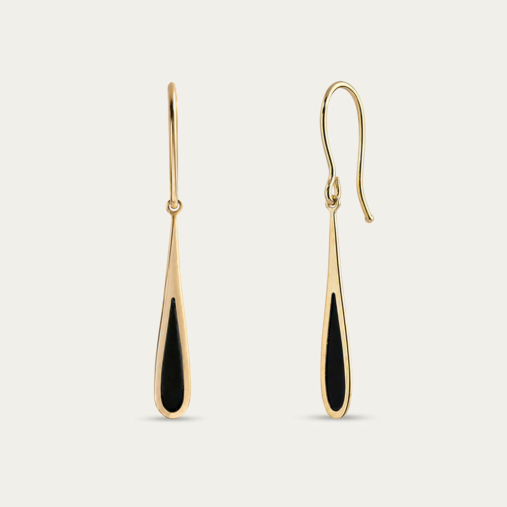 9ct Yellow Gold Black Enamel Drop Earrings