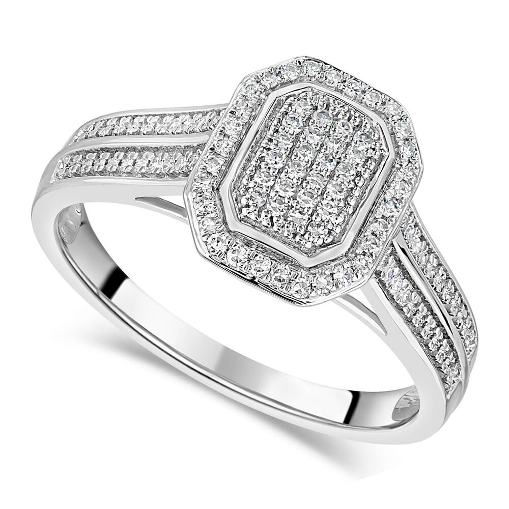 Special Price - 18ct White Gold 0.20ct Diamond Cluster Double Shoulder Ring