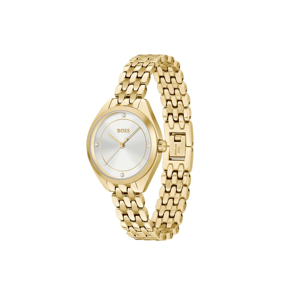 BOSS Mae 30mm Silver 3 Hand Dial Yellow Gold IP Bracelet Watch image number 2