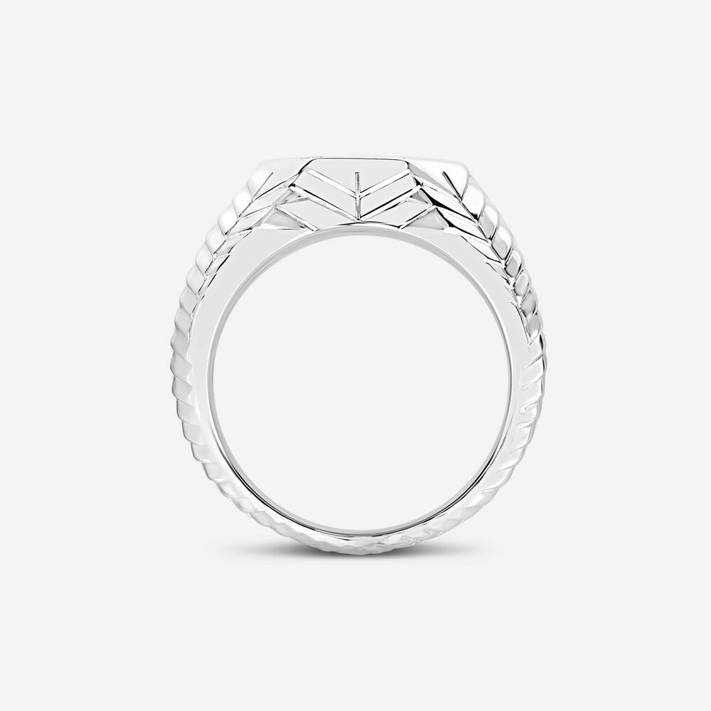 Sterling Silver Octagon Patterned Sides Men's Signet Ring
