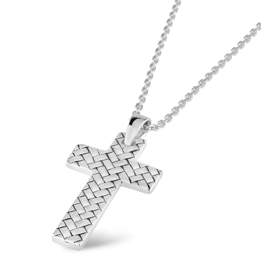 Silver Mens Herringbone Cross Pendant image number 1