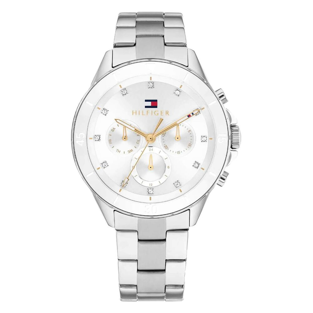 Tommy Hilfiger Chronograph 40mm Silver Dial White Bezel Steel Bracelet Watch image number 0