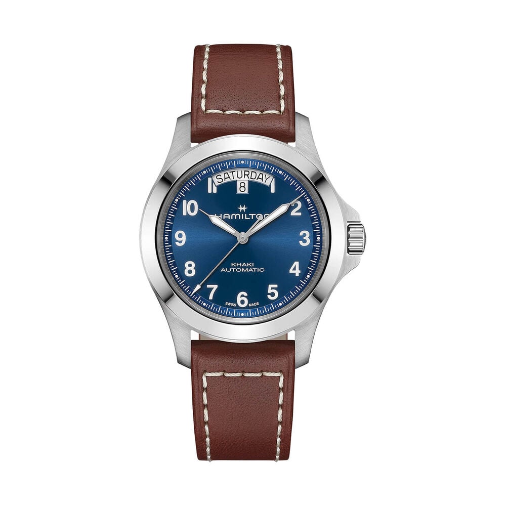 Hamilton Khaki Field King Day-Date 40mm Blue Dial Brown Leather Strap Watch