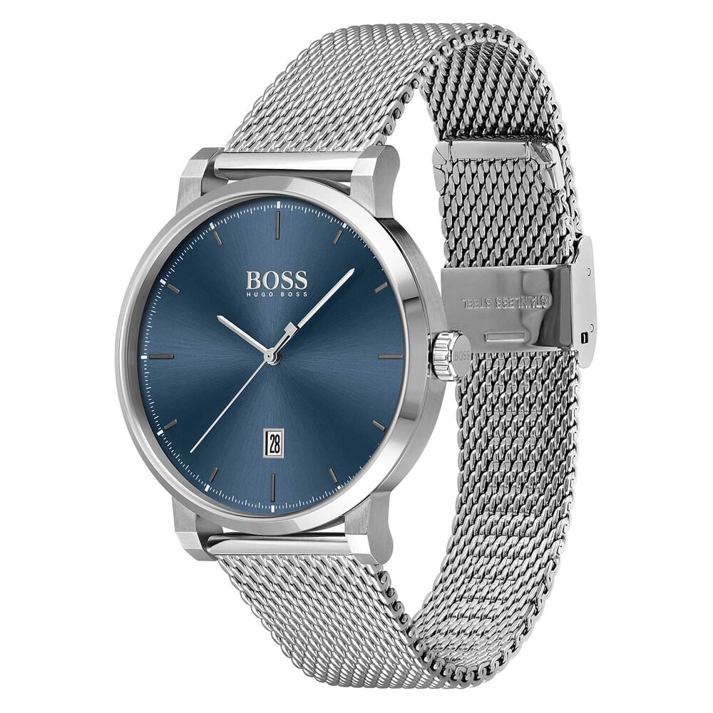Hugo BOSS Confidence Blue Dial Date Feature Stainless Steel Mesh Bracelet Watch