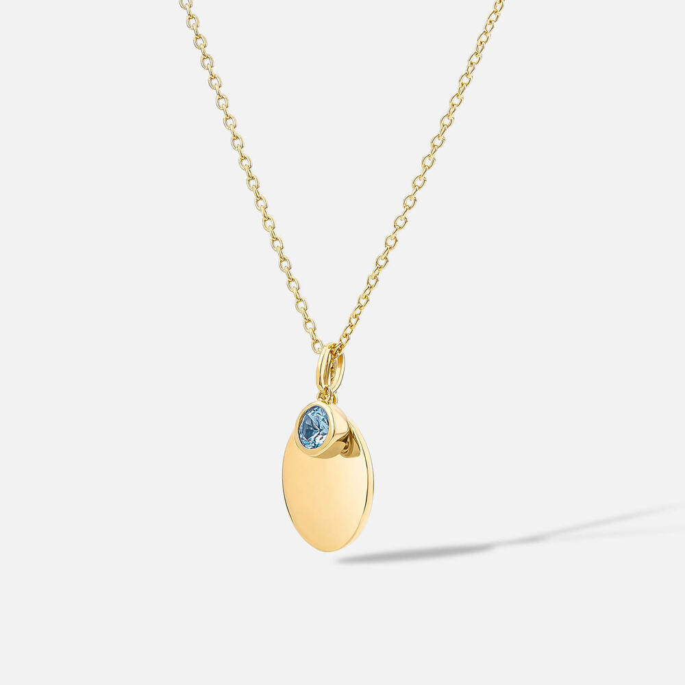 Yellow Gold Plated Vermeil Sterling Silver March Birthstone Aquamarine Disc Pendant