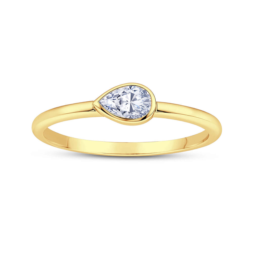 Born Contour 9ct Yellow Gold 0.25ct Pear Lab Grown Diamond Bezel Set Ring