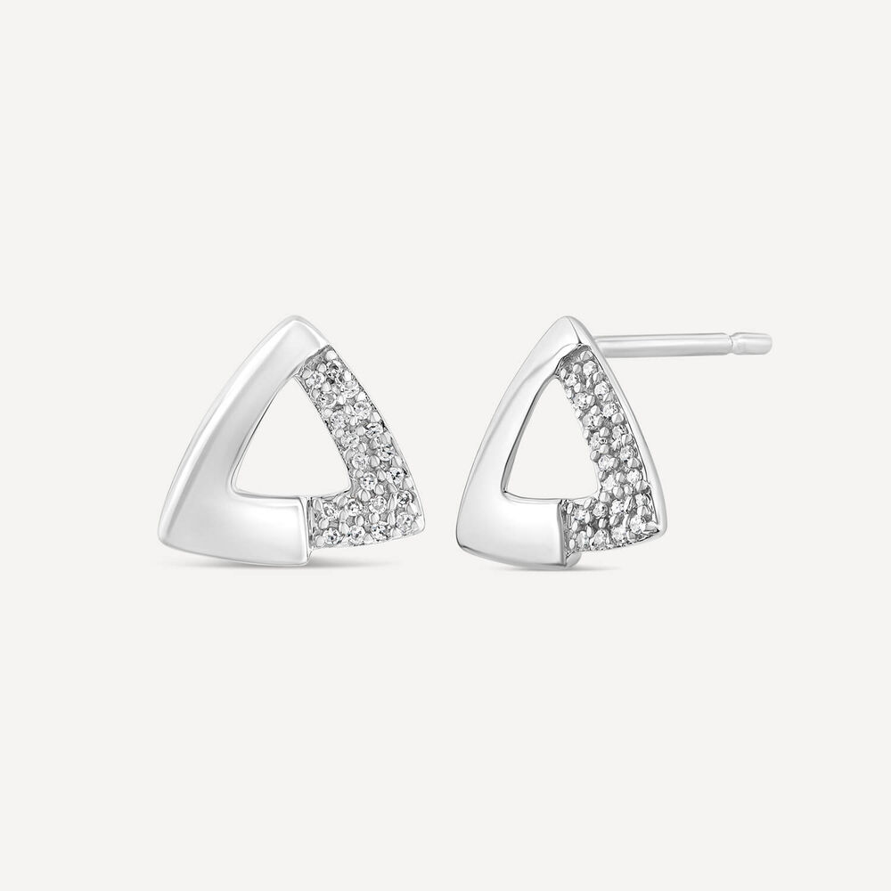 9ct White Gold 0.05ct Diamond Triangled Pave Stud Earrings image number 1